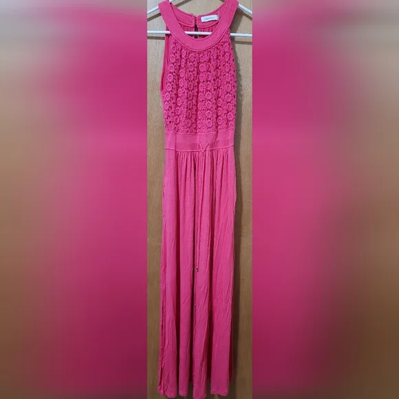 Calvin Klein Pink Halter Maxi Dress with Side Pockets and Lace Top Size 2 - Picture 1 of 10